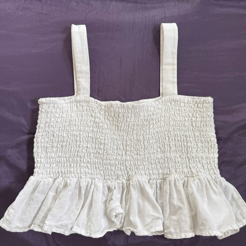 Carolina K linen blend leaf embroidered peplum cropped sleeveless top - Picture 3 of 7